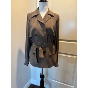 Michael Kors Taupe Silk Blend Belted Safari Shacket Short Trench SZ 4 Italy